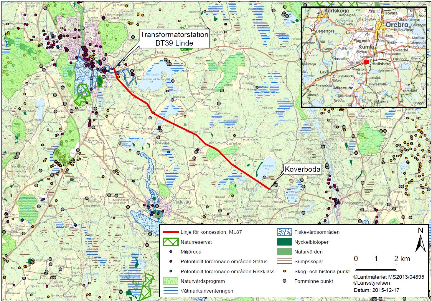 Ledningen passerar över ett naturvårdsområde som omfattar sjön Vängsjön. Naturvårdsområdet kring Vängsjön ingick i Naturvårdsöversikt för Örebro län 1984, (se text i inforutan nedan).