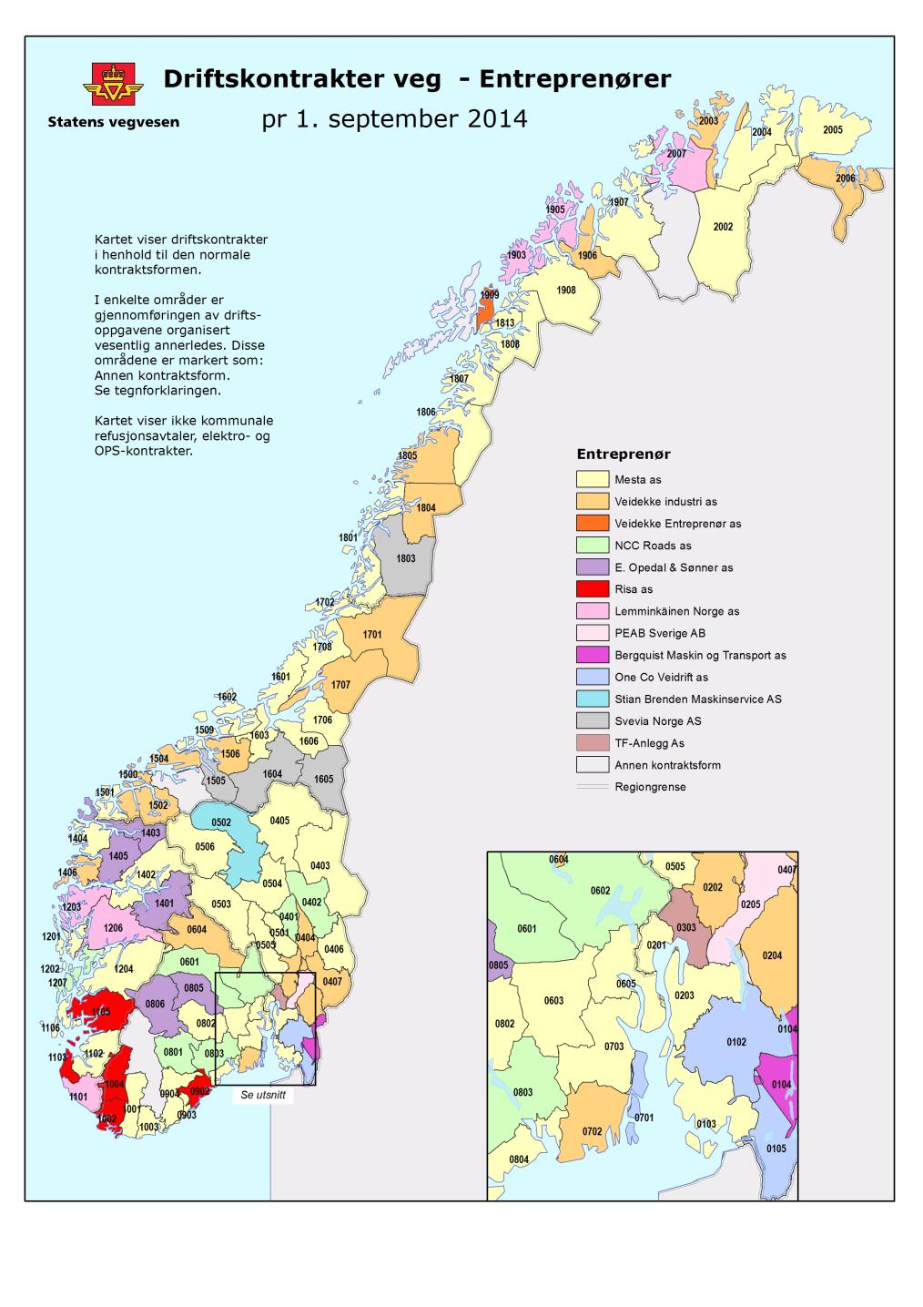 Rapport 30(57) kontraktene er i de fleste tilfellene mellom 400 og 800 km veg.