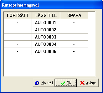 Optimeringsalternativ Följande alternativ är alltid tillgängliga: Fri optimering Alla existerande rutter kommer att tas bort och optimeringen kommer att starta från noll.