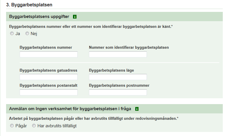 Ja = 250 och 251 är obligatoriska fält Nej = 252, 253, 254