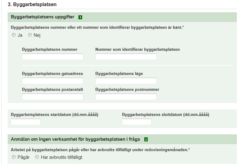 Ja = 250 och 251 är obligatoriska fält Nej = 252, 253, 254