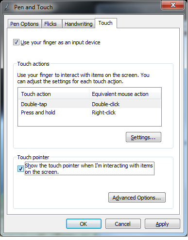 2. Klicka på Change touch Input settings(ändra inställningar för pekinmatning). 3.