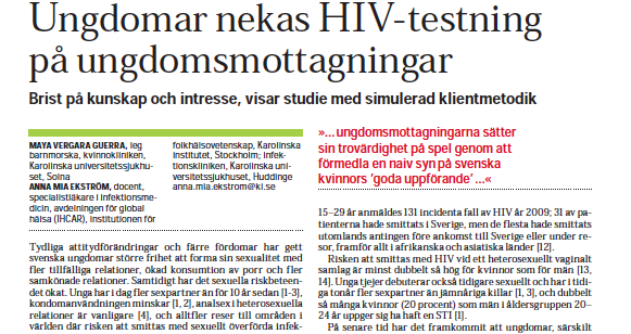 Ungdomar nekas hiv-testningen studie av attityder till hiv-testning på 228 svenska