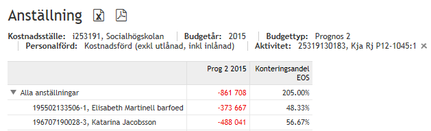 59 Fliken Befattning Här ser du kostnaderna fördelade per person och befattning med totalen längst upp.