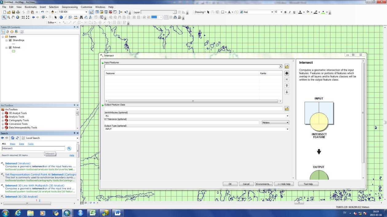 Skapa en polygonfil genom Create Fishnet (Data Management). 3.