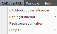 11 CADdirekt EL Inställningsdialog/Verktygsfält. Inställningsdialog. Detta val öppnar inställningsdialogen.