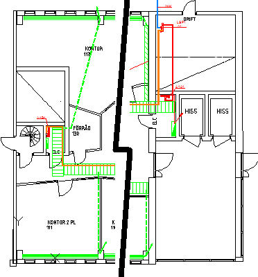 55 Aktivera system 2 FAST rita kabel mellan A1 och A1A1 Rita därefter kabel ut från centralen med symbolen ledning upp.