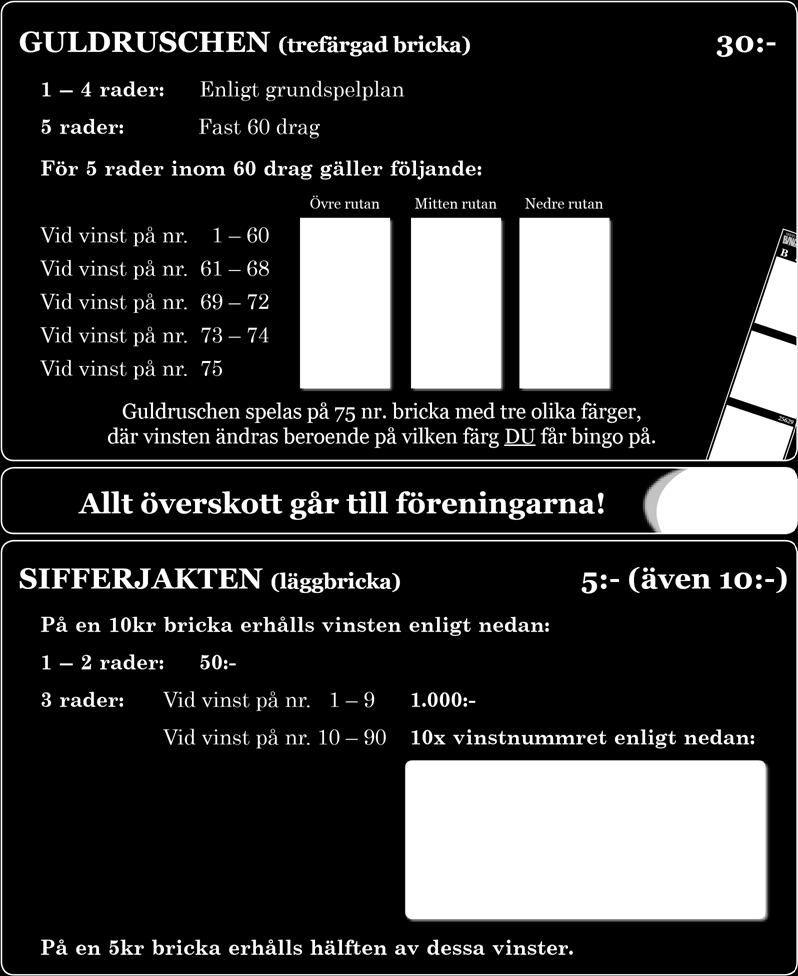 1 rad: 25:- 2 rader: 25:- 10 KRONOR Grundvinst 3 rader enligt nedan: Vinst på nr 1 tom 9 500:- Vid vinst på nummer mellan nr 10