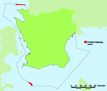 I Skåne 2 TWh/år Praktiskt tillgänglig resurs till havs För att uppnå 1,84 TWh/år i energiproduktion till havs måste intrång göras i något område med riksintresse för yrkesfisket, om endast djup ner