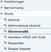 Utflyttsbegäran(elev flyttar fr kommunen) 1. Välj Skola och Elevöversikt. 2.