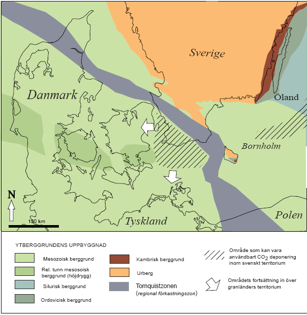 CO2-avskiljning i Sverige 41 Figur 5.2 Berggrundkarta över södra Sverige, Danmark och Tyskland.