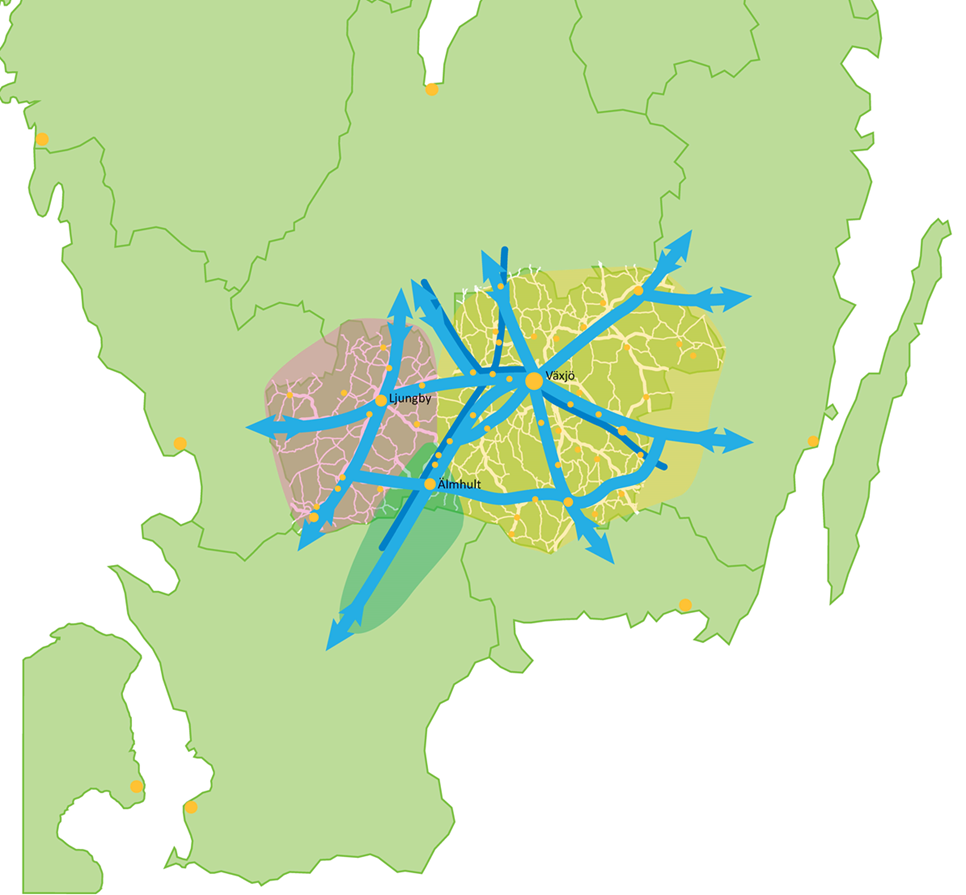 Med fem grannlän har Kronobergs län en strategisk placering sett till länsöverskridande arbetspendling, vilket avspeglar sig i statistiken.