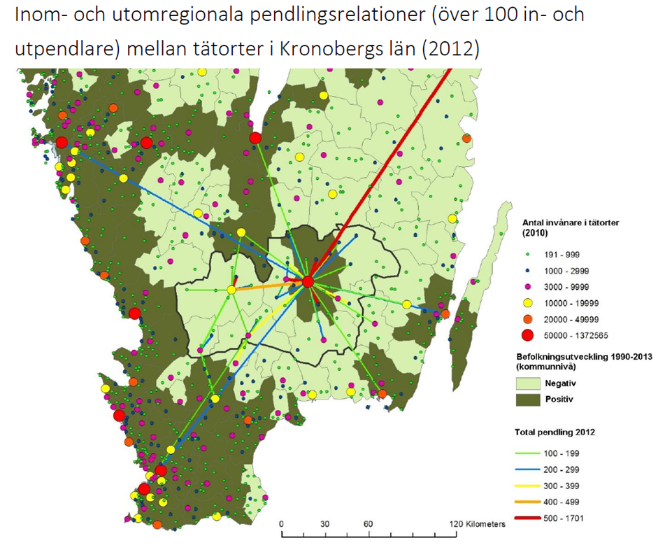 Figur 4. Kronobergstriangeln Kronobergstriangeln är ett begrepp som beskriver de tre arbetsmarknadsregionerna i Kronoberg; Ljungby, Växjö och Älmhult.