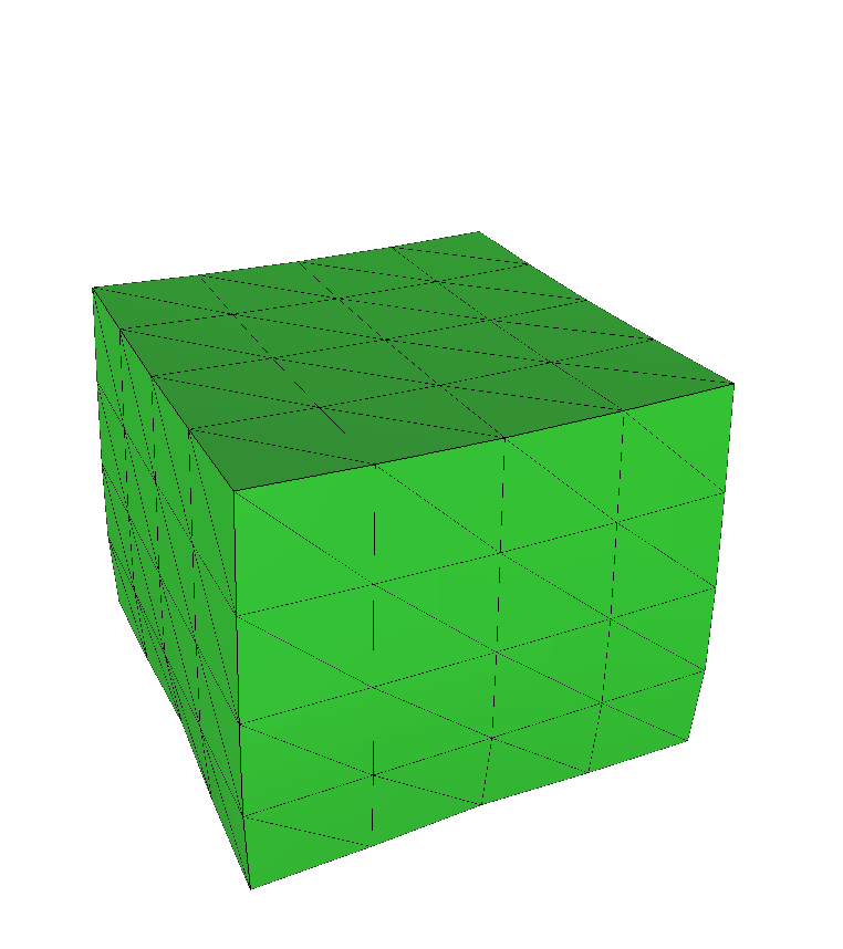 Resultatet i tre dimensioner: (a) (b) (c) (d) (e) (f) Figur 3.2: 3D-simulering Begränsningen för vår simulering är ca 260 masspunkter, vilket blir ca 2500 fjädrar. Detta kommer resultera i ca 600.