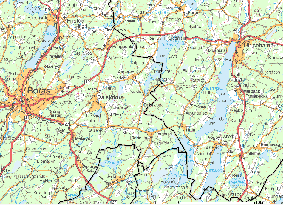 7 Beskrivning av etableringsområdet 7.1 Översikt Etableringsområdet för projekt Lövaskog är beläget 14 km öster om Borås och fyra km öster om Dalsjöfors, se figur 3.