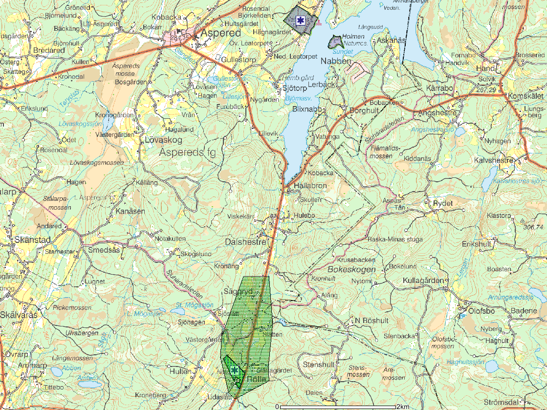 Figur 6 Naturskyddsområden (GIS Västra Götalands Län) 7.3.3 Sumpskogar Mitt i etableringsområdet finns områden med sumpskog, se figur 7.