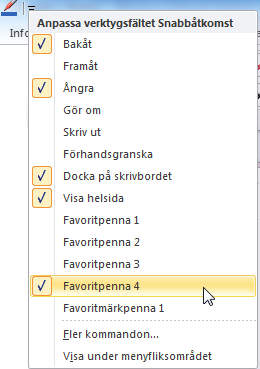 Infoga objekt - Rita former (figurer) Lägga till penna i Snabbåtkomstfältetet Genom att lägga till pennor i Snabbåtkomstfältet är de tillgängliga från alla flikar i OneNote. 1.