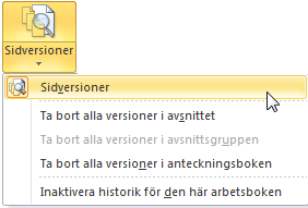 Dela anteckningsböcker - Historik och sidversioner Historik och sidversioner I programmet kan du se vem som har gjort vilka ändringar och även ta bort versioner i
