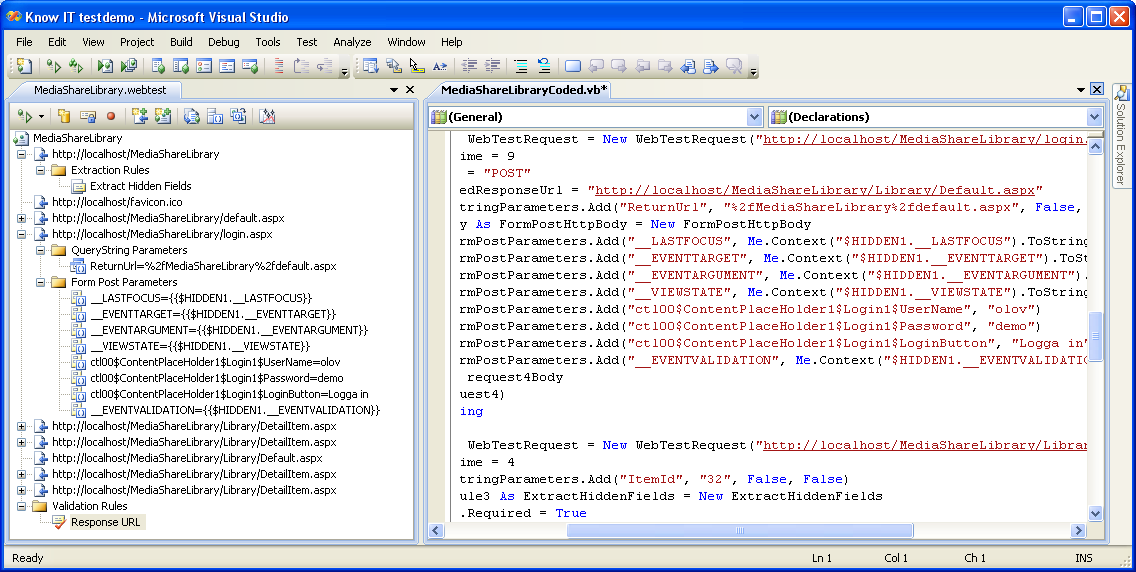 Belastningstester med Visual Studio 2008 - Web tester Basic och Coded Web Tests Basic är mer överskådligt Med Coded uppnår