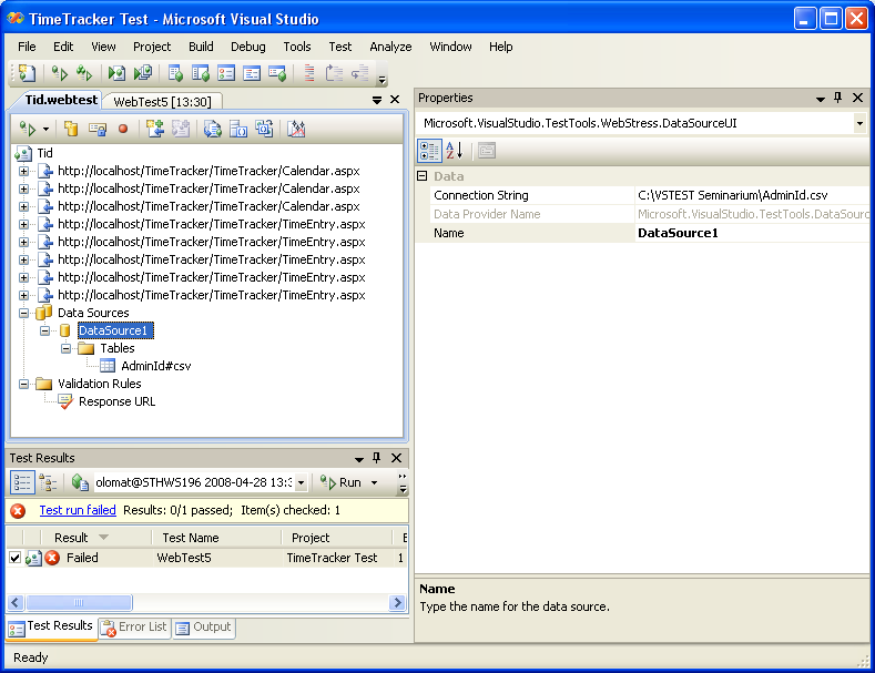 Belastningstester med Visual Studio 2008 - Web tester Koppla datakällor En av de vanligaste