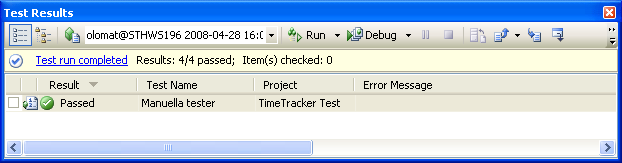 Belastningstester med Visual Studio 2008 - Gränssnittet Test Results Visar en