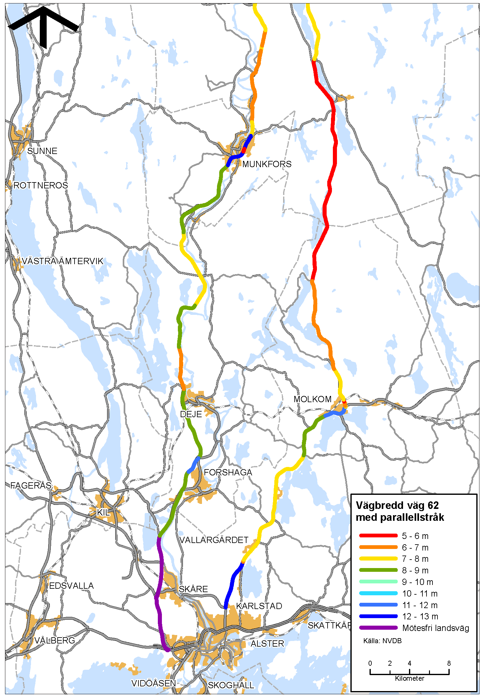 Karta 10 Vägbredd utmed riksväg 62