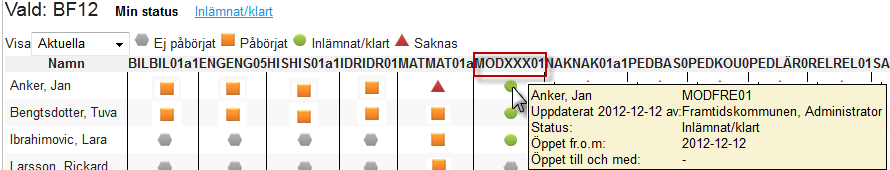 Sida 9/12 3.3.2 Nya och ändrade GY-koder Nya och ändrade GY-kurskoder finns nu tillagda i dialogen Koppla ny mall > Välj kurs. De nya och ändrade kurskoderna kommer nu att visas i Översikten.