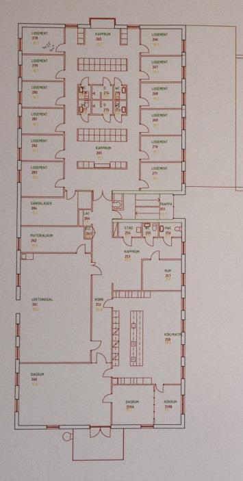 Interiörer byggnad 7 Till vänster. Logement. Nedan tv. Lektionssalen.