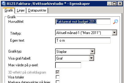 Sida: 5(7) 1.4 Tillbaka i dialogen Grafik/Gruppera - Komplettera data-2 på y-axeln med Budget (Månad). - Klicka på Visa. Stapeldiagrammet ska nu visa budget och utfall endast tom föregående månad.