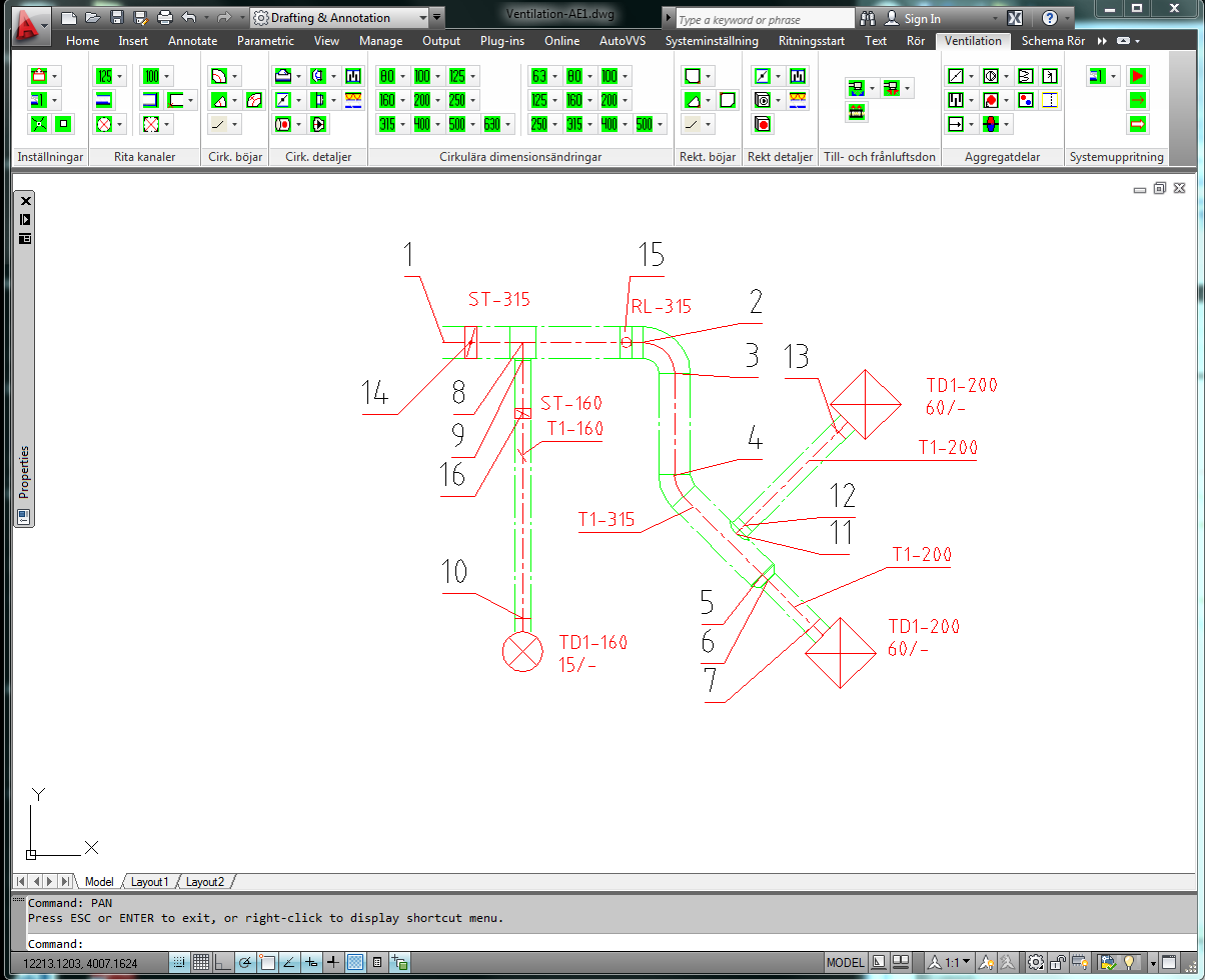 19 ARBETSMETOD I NTITOOLS VVS LT VENTILATION. Ventilation arbetsexempel 1 DWG-fil: Ventilation-AE1.