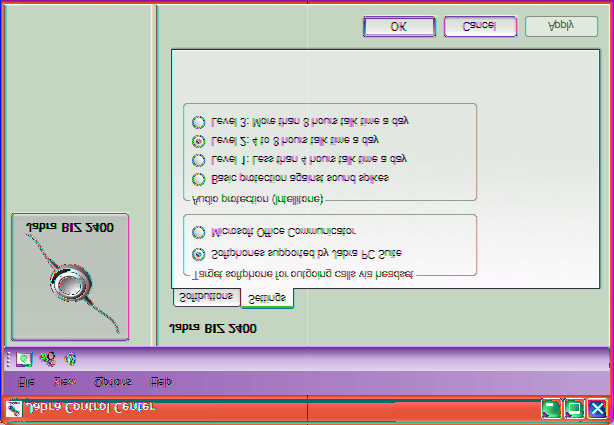 Fliken Settings (Inställningar) Alternativen på fliken Settings (Inställningar) gör det möjligt för dig att kontrollera ljudskyddet (Intellitone).