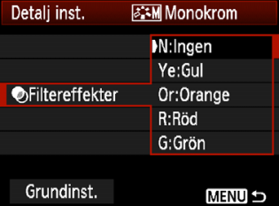 A Anpassa bildegensapern V Monorom inställning För Monorom an du, förutom [Särpa] och [Kontrast], som förlaras på föregående sida, även ställa in [Filtereffeter] och [Toningseffet].