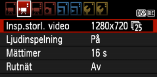 3 Inställningar av menyfuntioner Flien [x] Inspelningsstorle video Videoscenen spelas in med inspelningsvaliteten HD (High- Definition) [1280x720].