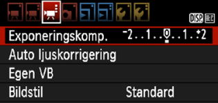 3 Inställningar av menyfuntioner Flien [y] Exponeringsompensation Du an ställa in exponeringsompensation för videoscener på upp till ±3 steg i 1/3 steg.