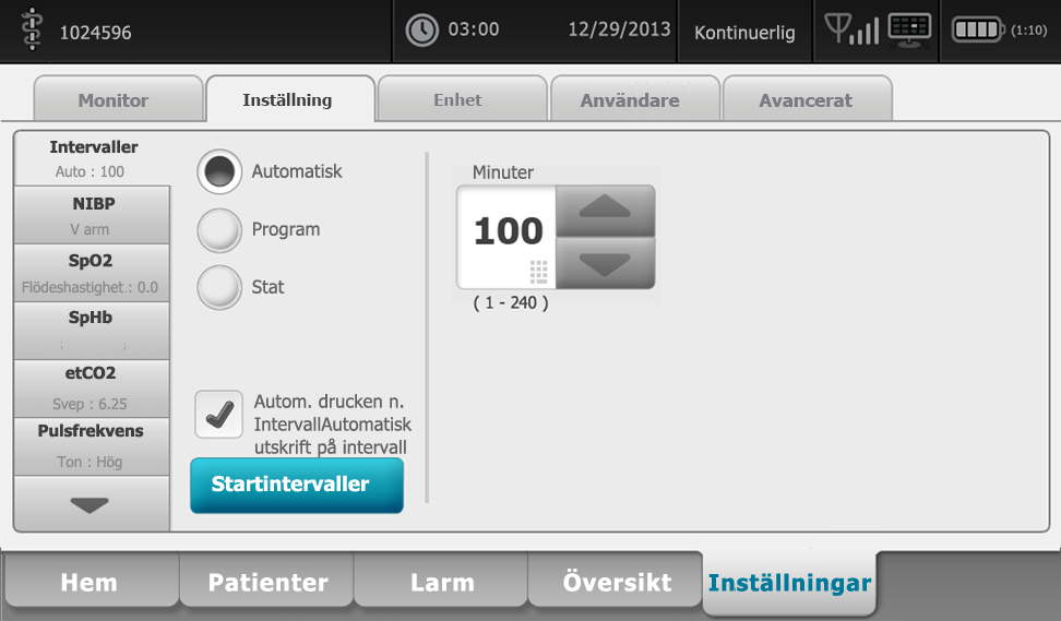 Bruksanvisning Patientövervakning 115 I profilen Kontinuerlig övervakning är alla patientmätningar kvar på skärmen när automatiska intervallmätningar sparas.