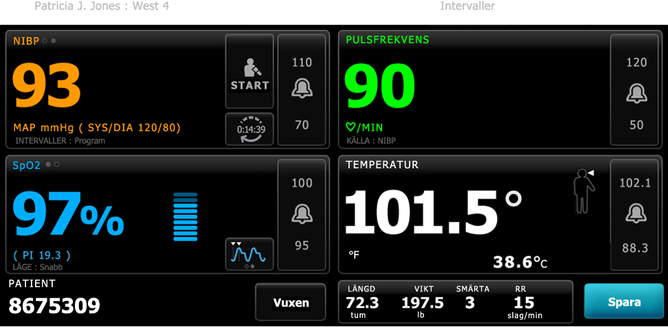 38 Navigering Welch Allyn Connex Vital Signs Monitor 6000 Series Informationsmeddelanden innehåller anvisningar för hur du ska interagera med monitorn eller visar information som inte kräver någon