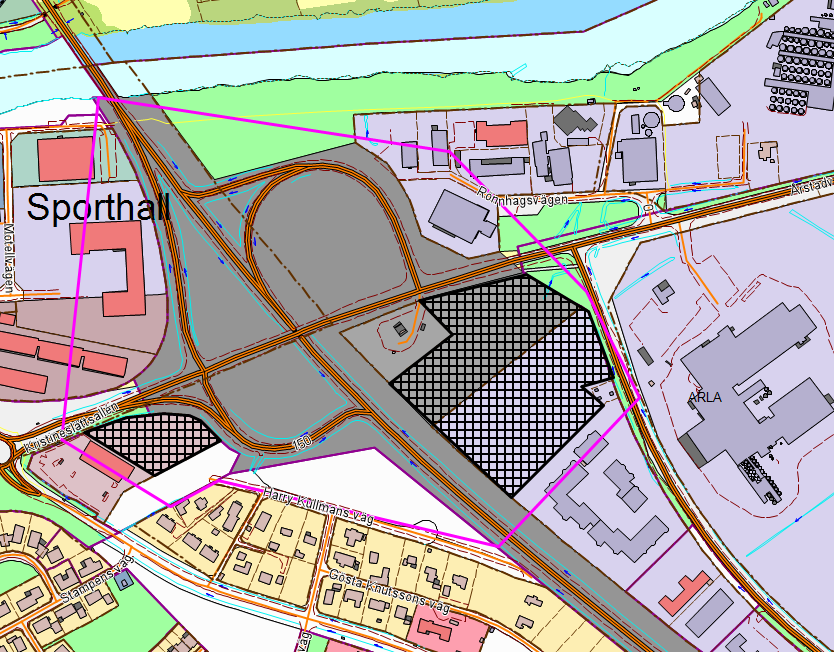2015-09-25 4 Bild 5: Hjortsbergs centrum- Kommunalt ägd verksamhetsmark till salu är svartrutig (ca 3