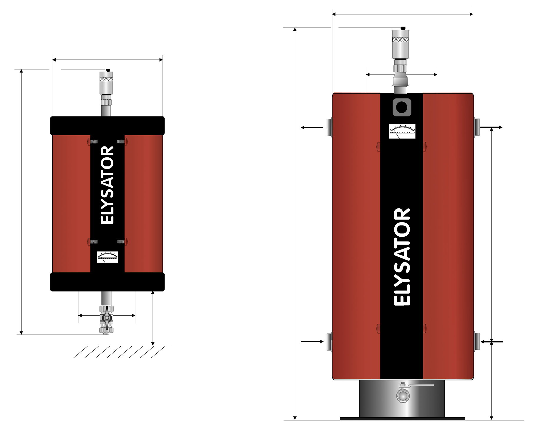 För installationer som inte kräver T-serien finns Elysator 25-100 B B C A Typ 25 och 50 A D C F Tekniska data Behållarens material: Stål 37, utvändigt målad Isolering: Stålmantlad, flamdämpande