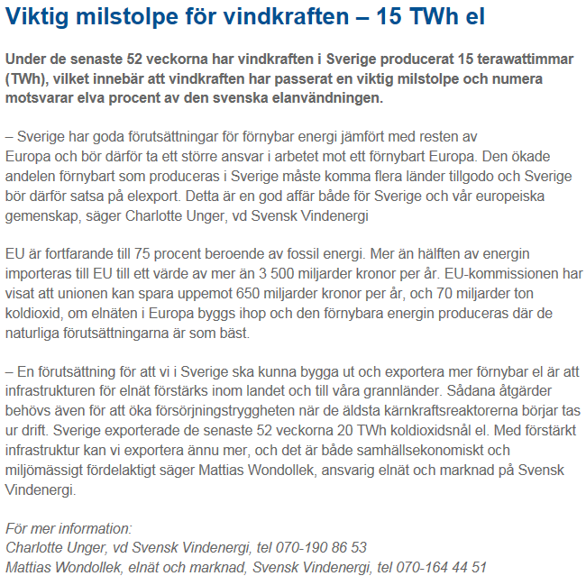 MW installerad effekt (varav 190 MW