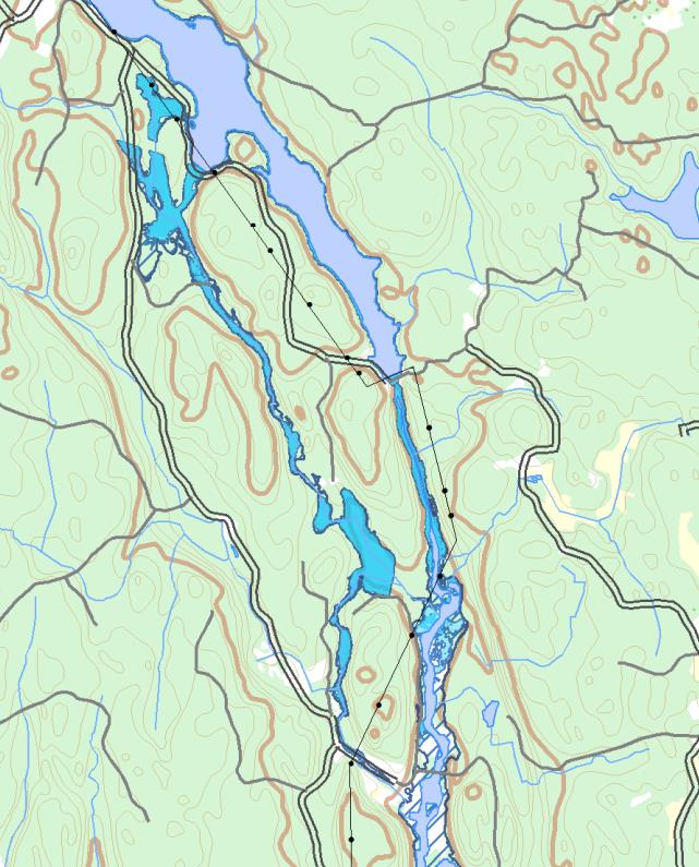 22 Uppströms dammanläggningen Klåvben har en sidofåra till Ronnebyån identifierats och en extra branch dragits (Figur 5).