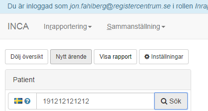 Registrera 1. Klicka på knappen inrapportering.