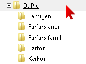 Lägg till undermappar i DgPic När mappen DgPic är öppen högerklickar du i den. Välj Nytt och sedan Mapp.