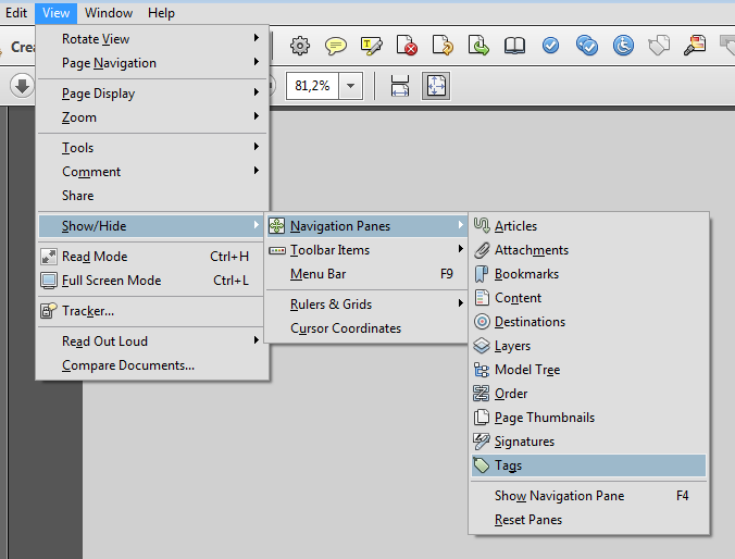 Arbeta med pdf-dokument i Adobe Acrobat Versioner som kan användas Det går att arbeta med tillgänglighet från och med Adobe Acrobat Professional version 5, men det är betydligt krångligare än i nyare