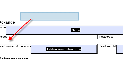 I bilden nedan ser vi att formulärsguiden missat två fält. Dessa måste vi lägga till för hand.