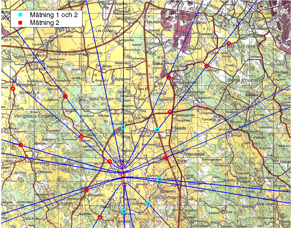 FOI-R--0122--SE X Y Avstånd till Bäring från Fördröjning, Mätning 2 Sändarposition 64xxxxx 14yyyy centrum, m centrum, µs y * 1 69274 83723 2015 0.0 2,6081 2 71351 85627 4513 24.