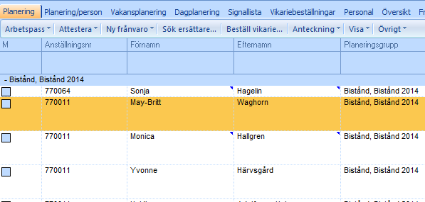 När man lagt upp ett nytt grundschema blå vit rödrandig och en ny Planeringsperiod = Avstämningspeiod gul med en klocka i då ska man koppla ihop allt.