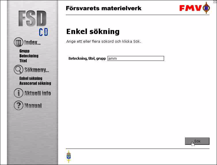 Genom att klicka på beteckningen FSD XXXX, i kolumnen längst till vänster, växlar programmet till en informationssida som visar en (fingerad) förhandsbild av standarden.