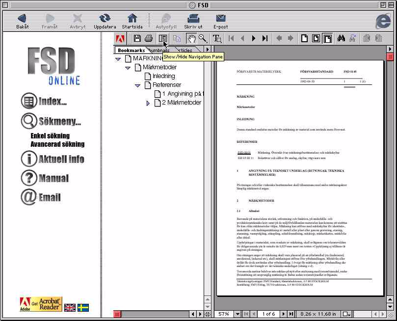 C.8 Visa standarder (PDF) När du har klickat på en PDF-symbol på lista med hittade standarder eller informationsidan öppnas standarden i din webläsare.