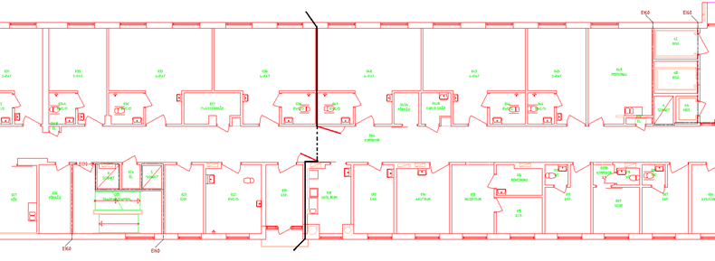 9.2.6 Brandcellsavgränsning i korridoren Om en brandcellsgräns installeras för att avskilja korridoren, förslagsvis placerad i mitten av fyrapatientrummen (se Figur 9.