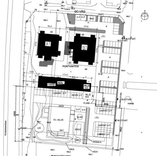 Portvakten Söder, Växjö Plan 2-8 Hus A1 Plan 2-8 Hus B1 Husen invigda den 11 september 2009 Schematisk